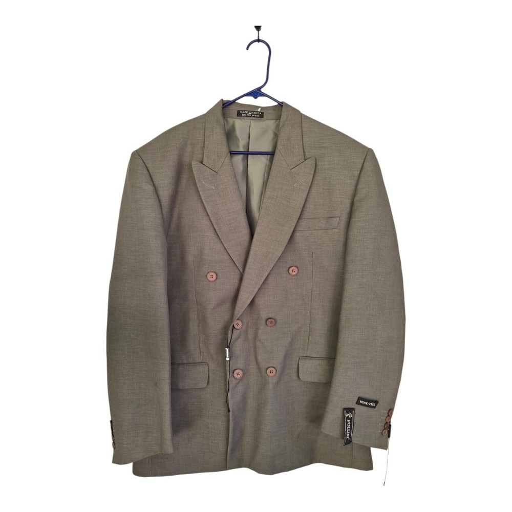 Pollini Italy Wool Feel Double Breasted Blazer 44L Taupe Brown Peak Lapel NWOT